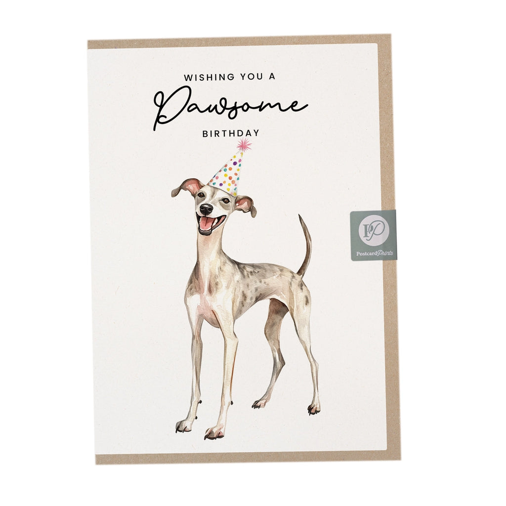 Whippet Birthday Card with Party Hat