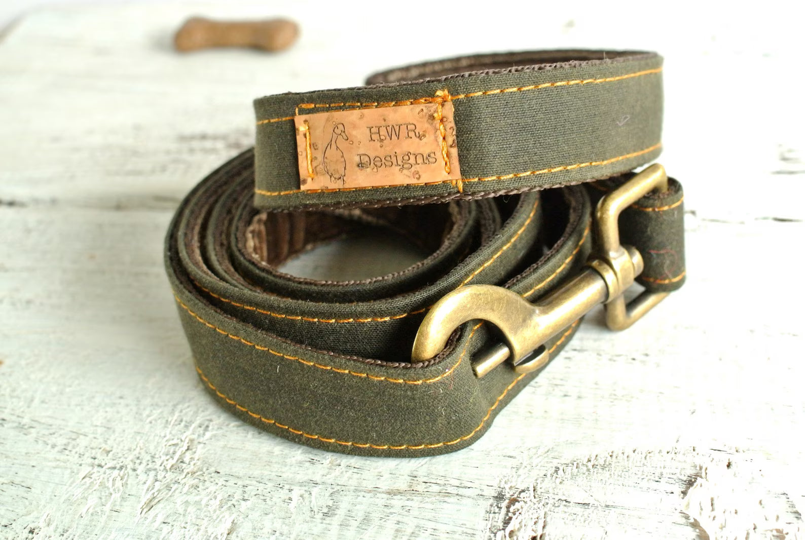 Green Waxed Cotton Dog Lead: British Country Style Leash - Small